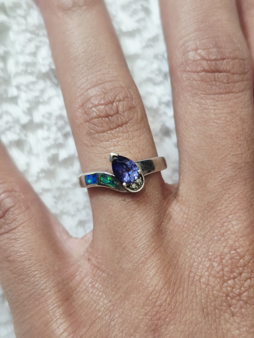Vintage Sterling Silver Tanzanite & Australian Opal Inlay Ring